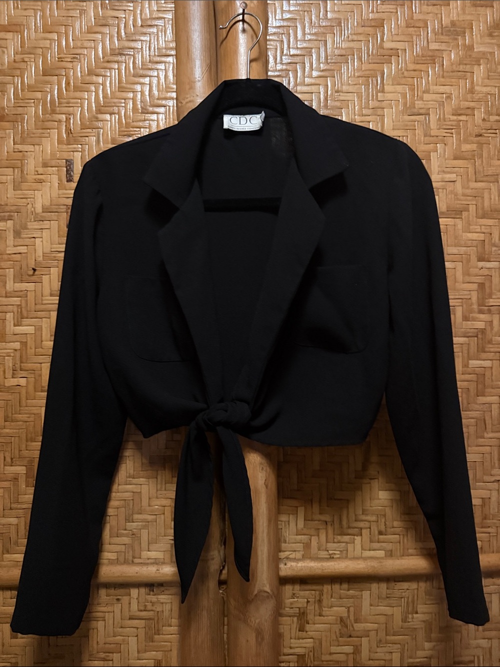 CDC Caren Desiree Co Black Cropped Tie front sheer blazer 4
